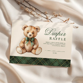 Green Plaid Bear Baby Shower Diaper Raffle エンクロージャーカード