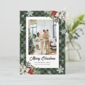 Green Plaid Botanical Photo Christmas Card シーズンカード (スタンド正面)