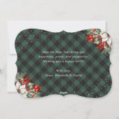 Green Plaid Botanical String Lights New Year Card シーズンカード (裏面)