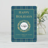 Green Plaid Business Logo Holiday Thank You Card シーズンカード (スタンド正面)