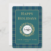 Green Plaid Business Logo Holiday Thank You Card シーズンカード (正面)