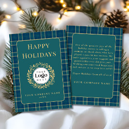 Green Plaid Business Logo Holiday Thank You Card シーズンカード