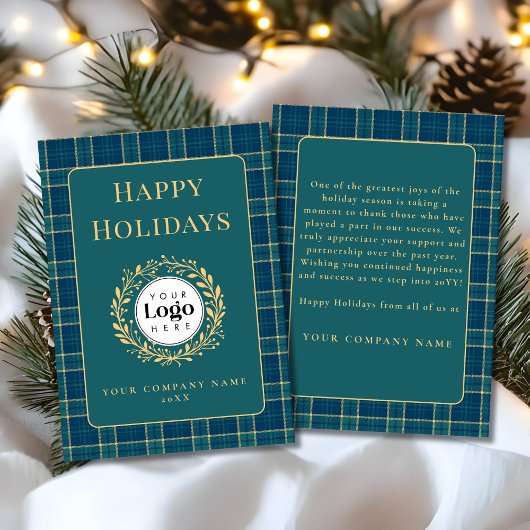 Green Plaid Business Logo Holiday Thank You Card シーズンカード