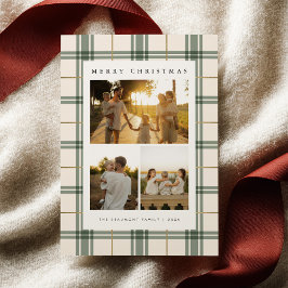 Green Plaid Christmas Card with Photo シーズンカード