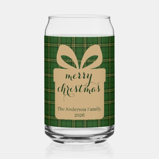 Green Plaid Christmas Festive Pattern -  ガラス缶 (正面)