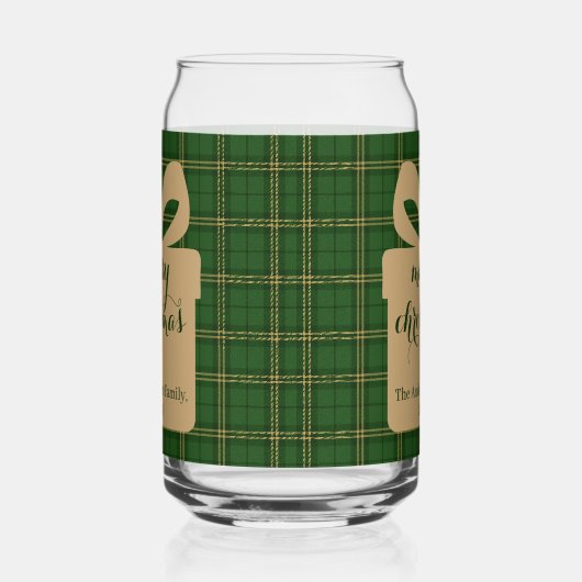 Green Plaid Christmas Festive Pattern -  ガラス缶 (左)