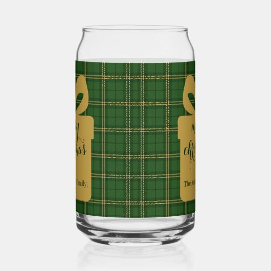 Green Plaid Christmas Festive Pattern -  ガラス缶 (右)