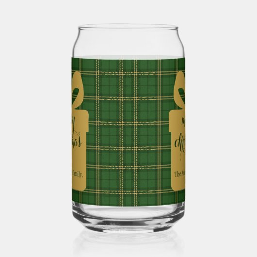 Green Plaid Christmas Festive Pattern -  ガラス缶 (左)