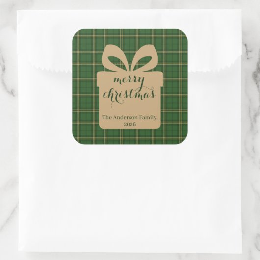 Green Plaid Christmas Festive Pattern -  スクエアシール (バッグ)