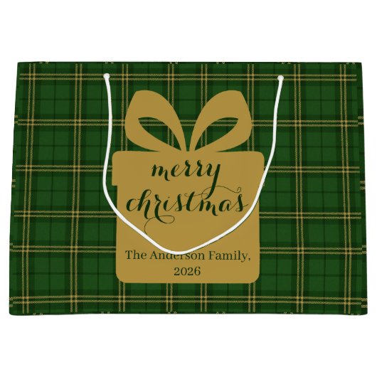 Green Plaid Christmas Festive Pattern - ラージペーパーバッグ (正面)