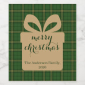 Green Plaid Christmas Festive Pattern -  ワインラベル (シングルラベル)