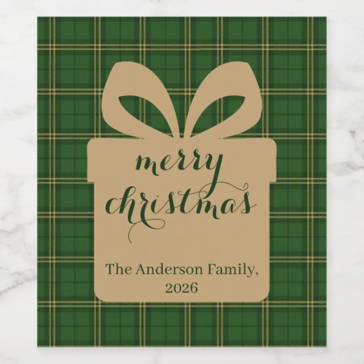 Green Plaid Christmas Festive Pattern - ワインラベル (シングルラベル)