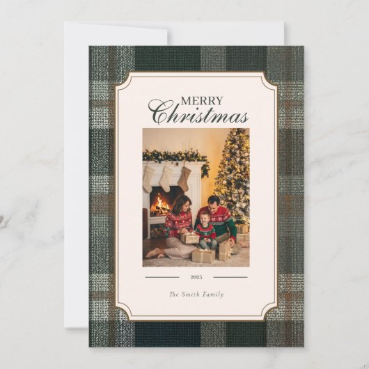 Green Plaid Christmas One Photo Holiday Card シーズンカード (正面)