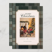 Green Plaid Christmas One Photo Holiday Card シーズンカード (正面/裏面)