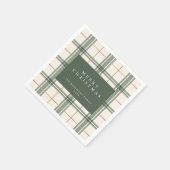 Green Plaid Christmas Paper Napkins スタンダードカクテルナプキン (角)