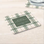 Green Plaid Christmas Square Paper Coaster スクエアペーパーコースター (アングル)