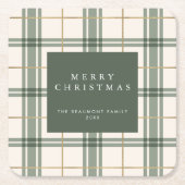 Green Plaid Christmas Square Paper Coaster スクエアペーパーコースター (正面)
