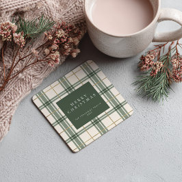 Green Plaid Christmas Square Paper Coaster スクエアペーパーコースター
