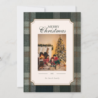 Green Plaid Christmas Three Photo Holiday Card シーズンカード