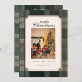 Green Plaid Christmas Three Photo Holiday Card シーズンカード (正面/裏面)