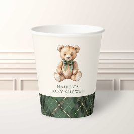 Green Plaid Classic Teddy Bear Baby Shower 紙コップ