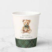 Green Plaid Classic Teddy Bear Baby Shower 紙コップ (裏面)
