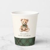 Green Plaid Classic Teddy Bear Baby Shower 紙コップ (正面)