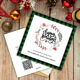 Green Plaid Corporate Logo QR Code Holiday Card シーズンカード