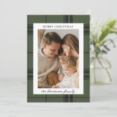 Green Plaid Elegant Custom Two  Photo Christmas  シーズンカード (スタンド正面)