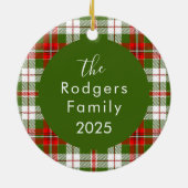Green Plaid Family Christmas セラミックオーナメント (裏面)