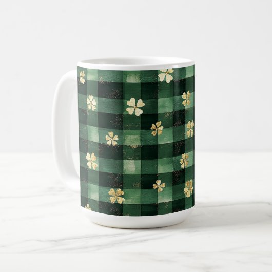 Green Plaid Gold Shamrocks St. Patrick's Day コーヒーマグカップ (正面左)