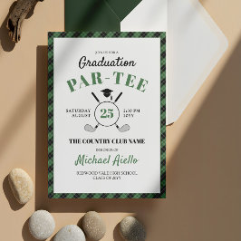 Green Plaid Golf Themed Graduation Party 招待状