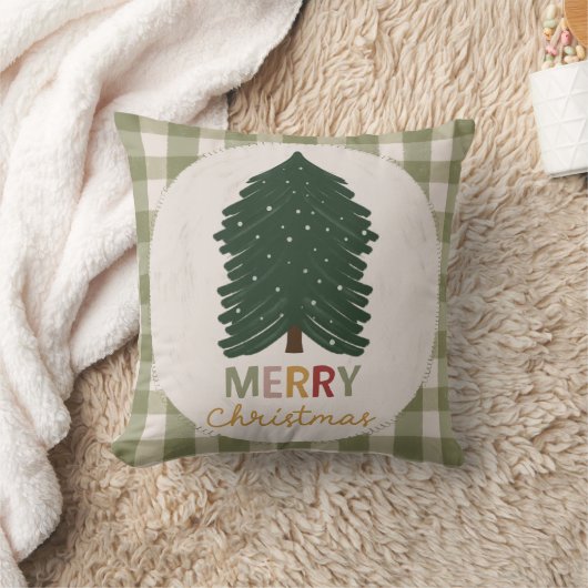 Green Plaid Merry Christmas for Rustic Farmhouse クッション (ブランケット)