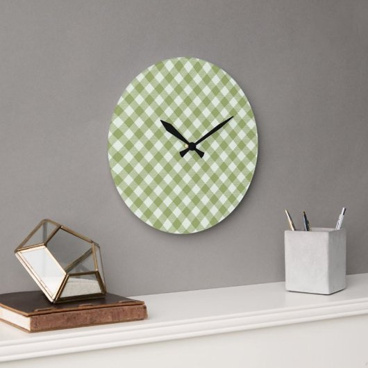 Green Plaid Pattern Wall clock ラージ壁時計