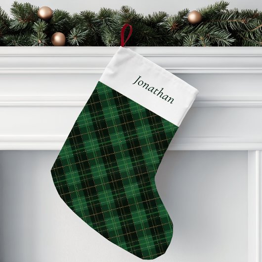 Green Plaid Personalized スモールクリスマスストッキング