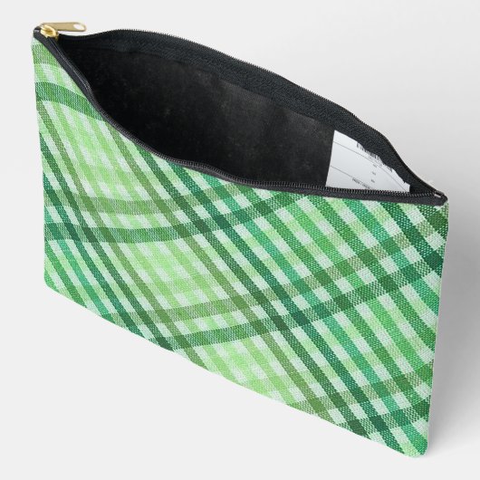 Green Plaid Print Cosmetic Bag アクセサリーポーチ (見開き)