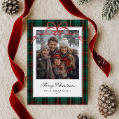 Green Plaid Red Bow Photo シーズンカード