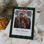 Green Plaid Red Bow Photo シーズンカード