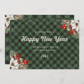 Green Plaid Snowflake Botanical New Year Card シーズンカード (正面/裏面)