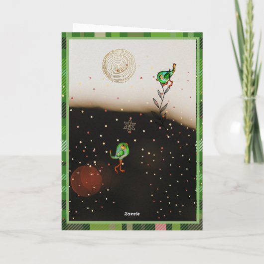 Green Plaid Split-Tree Catmas Card | Cute Kitten シーズンカード (裏面)