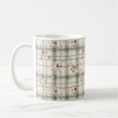 Green Plaid Stripes Burgundy Cream Flowers コーヒーマグカップ (左)