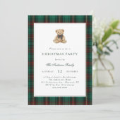Green Plaid Teddy Bear Christmas Party 招待状 (スタンド正面)