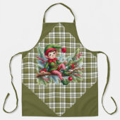 Green Plaid With a Lazy Elf on A Branch エプロン (正面)