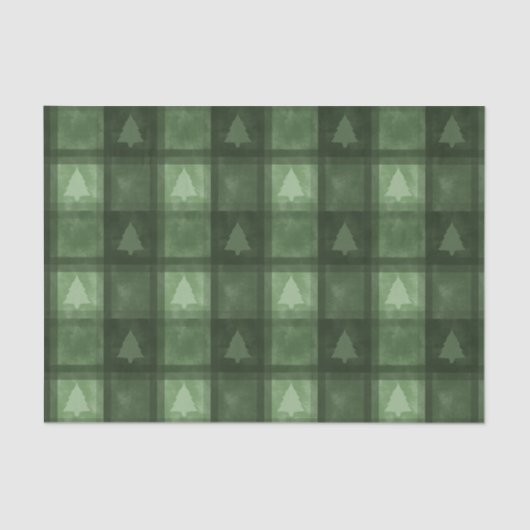Green Plaid With Fir Tree Shapes Christmas Pattern 薄葉紙 (正面)