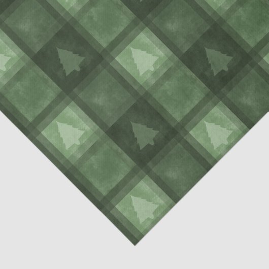 Green Plaid With Fir Tree Shapes Christmas Pattern 薄葉紙 (詳細)