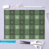 Green Plaid With Fir Tree Shapes Christmas Pattern 薄葉紙 (クラフト)
