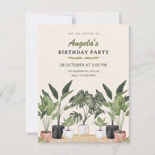Green plants birthday 招待状 (正面)