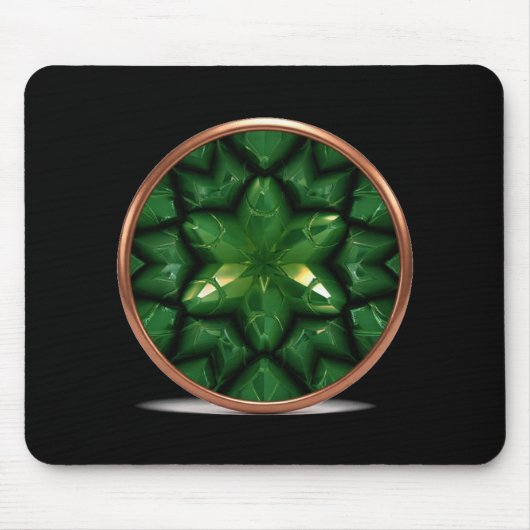 Green Pointed Star Fractal With Copper Frame マウスパッド (正面)