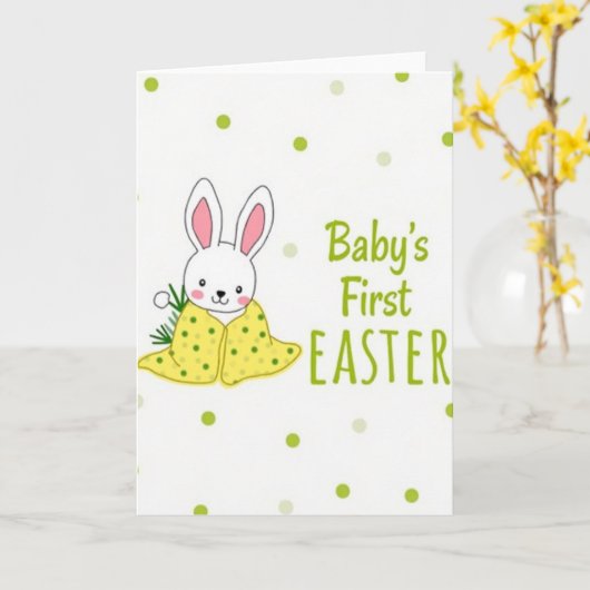 Green Polka Dot Baby Card カード (黄色い花)