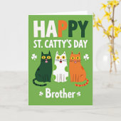 Green Polka Dot Cats Day Card カード (黄色い花)